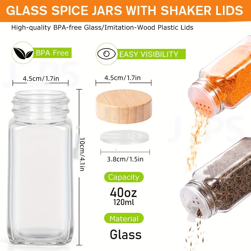 12pcs Wood Cover Glass Spice Jars Square Transparent Seasoning
