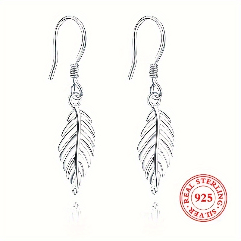 

Sterling 925 Silver Hypoallergenic Ear Jewelry Exquisite Leaf Design Dangle Earrings Bohemian Vacation Style Holiday Ornaments