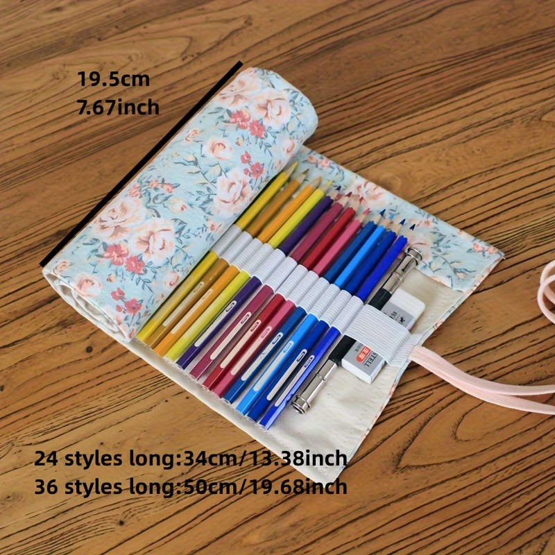 Fabric Hand made Pencil Case 24/36 Color Canvas Pen Curtain - Temu