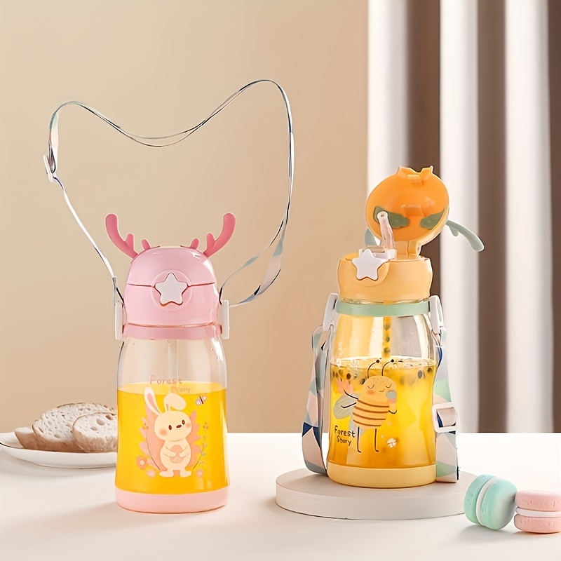 1pc Cartoon Bunny Water Bottle With Straw And Strap 600ml 20 3oz Clear  Plastic Water Cups