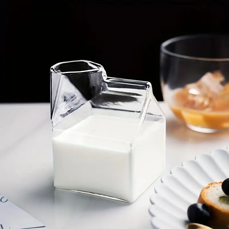 Kawaii Glass Milk Carton Pitcher Cute Clear Cup For Coffee - Temu
