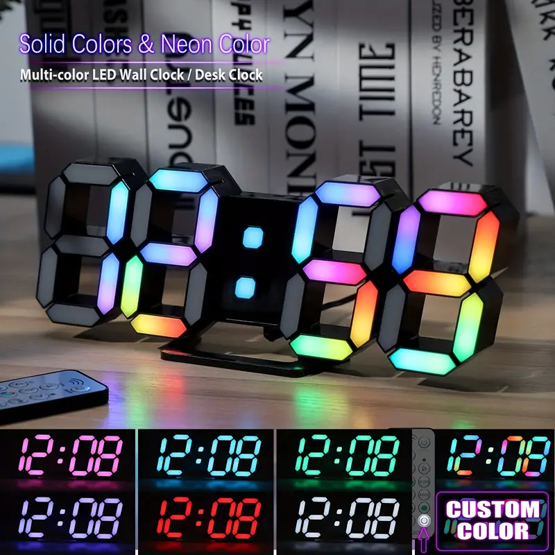 1pc Rgb Neon Led Uhr 9,7 Digitale Wanduhr Große Anzeige
