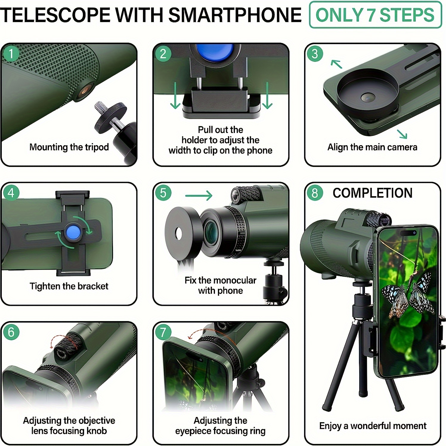 Telescopio Monocular Potente Zoom Largo Alcance Con Trípode Clip Para  Teléfono