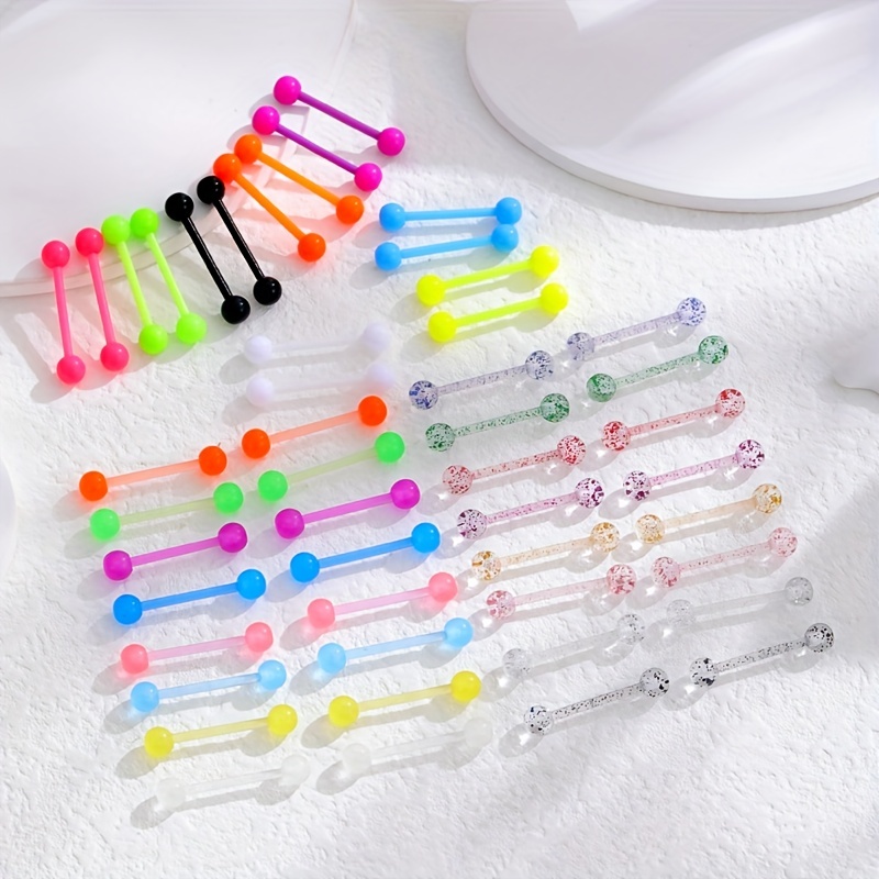 48 Pcs Acrylic Plastic Tongue Stud Ring Set, Body Piercing