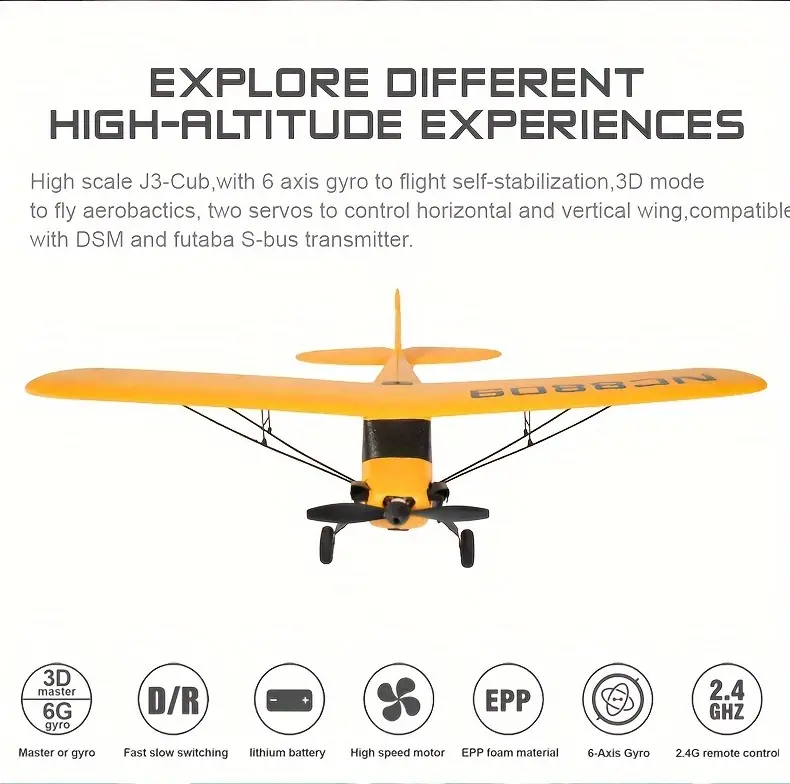 Four-channel Remote Control Aircraft,J3 Scaled Toy,fixed Wing Strong Magnetic Coreless Motor Aircraft,electric Fighter Model Drone details 1