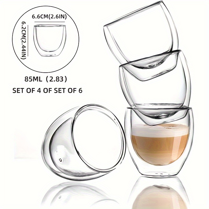 Comfome - Juego de 4 tazas de café de vidrio de doble pared de 5 onzas con  vasos de borosilicato sin…Ver más Comfome - Juego de 4 tazas de café de