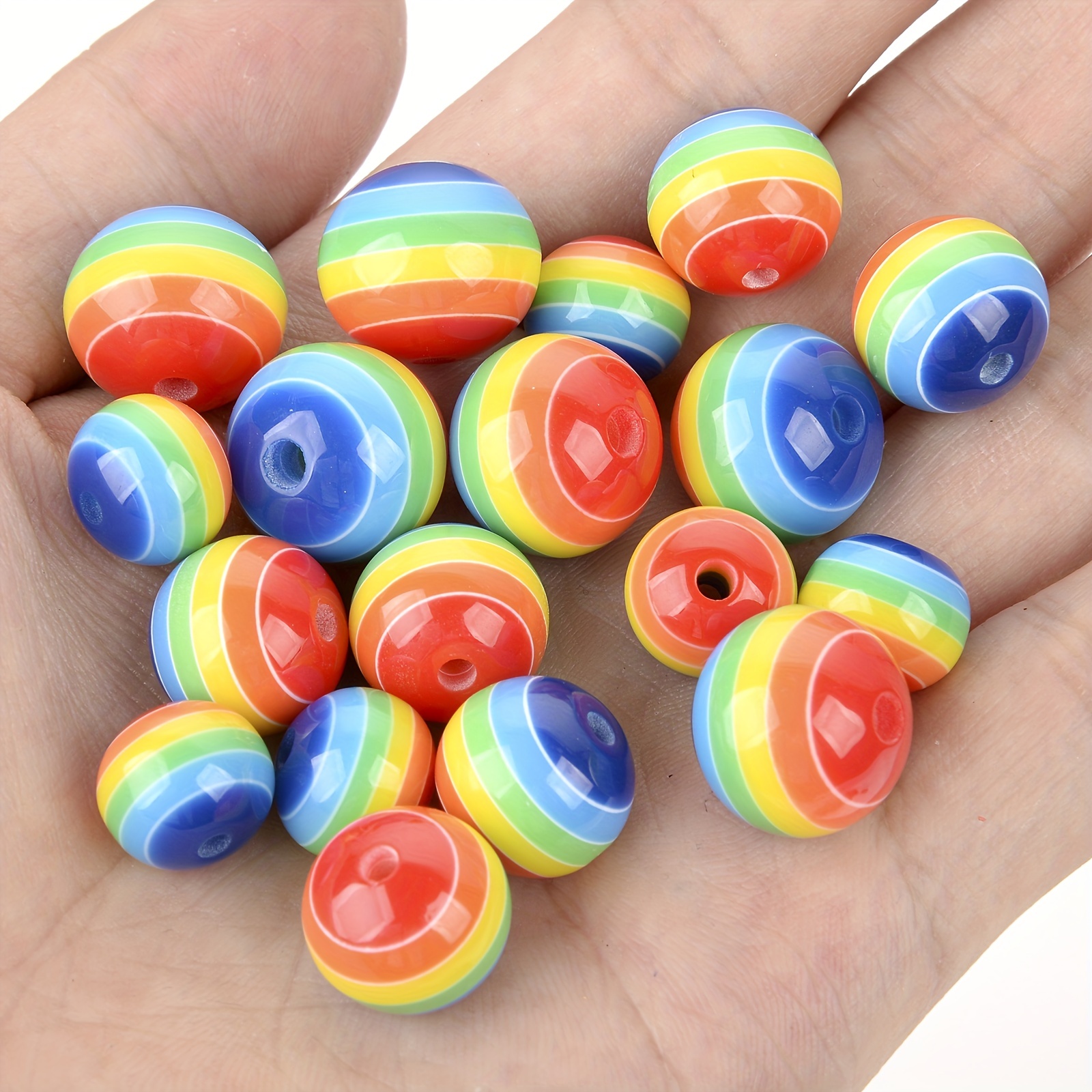 20-30pcs Rainbow Beads Round Stripe Mixed Color Resin DIY For