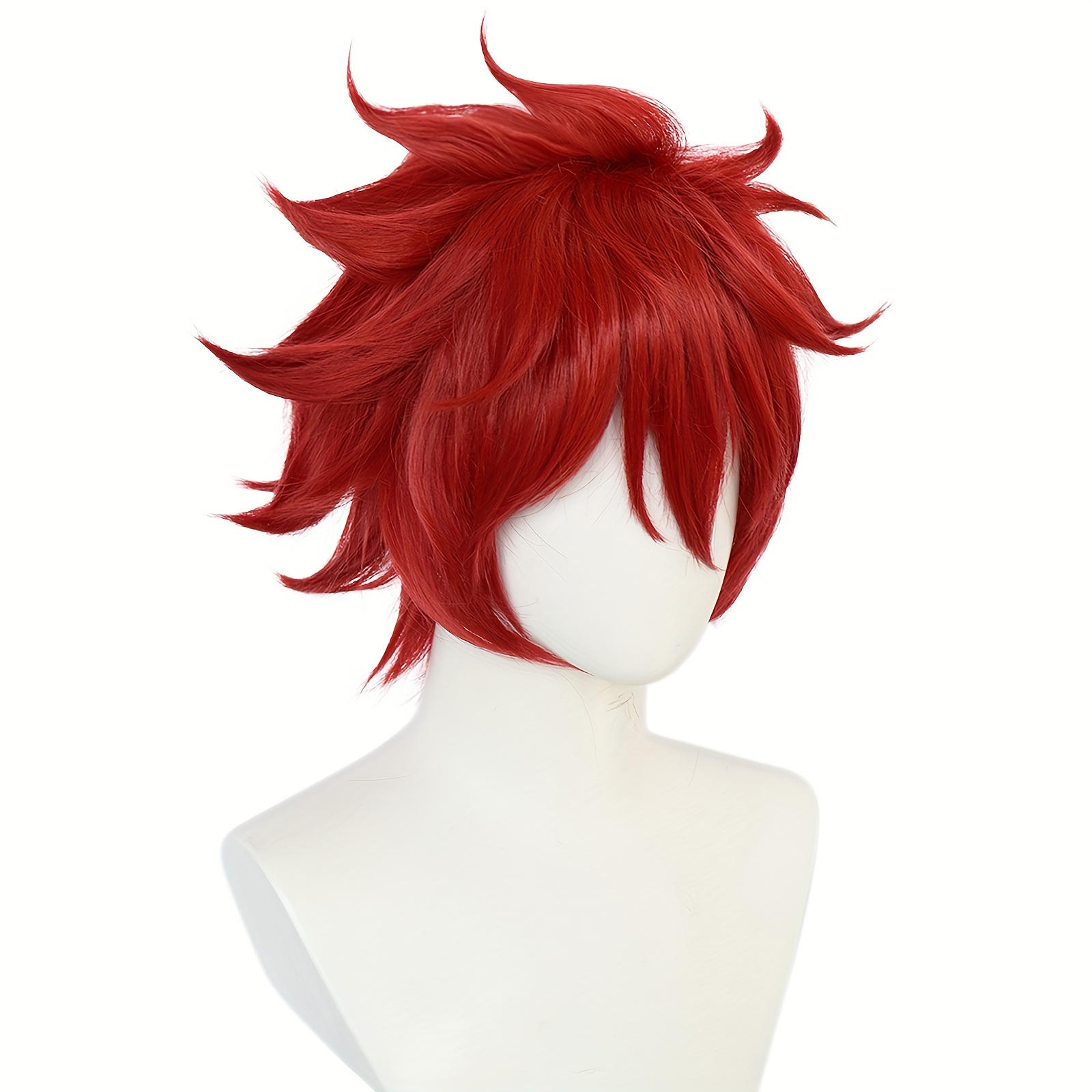 Synthetic Hair Short Red Straight Spiky Wig Anime Cosplay - Temu