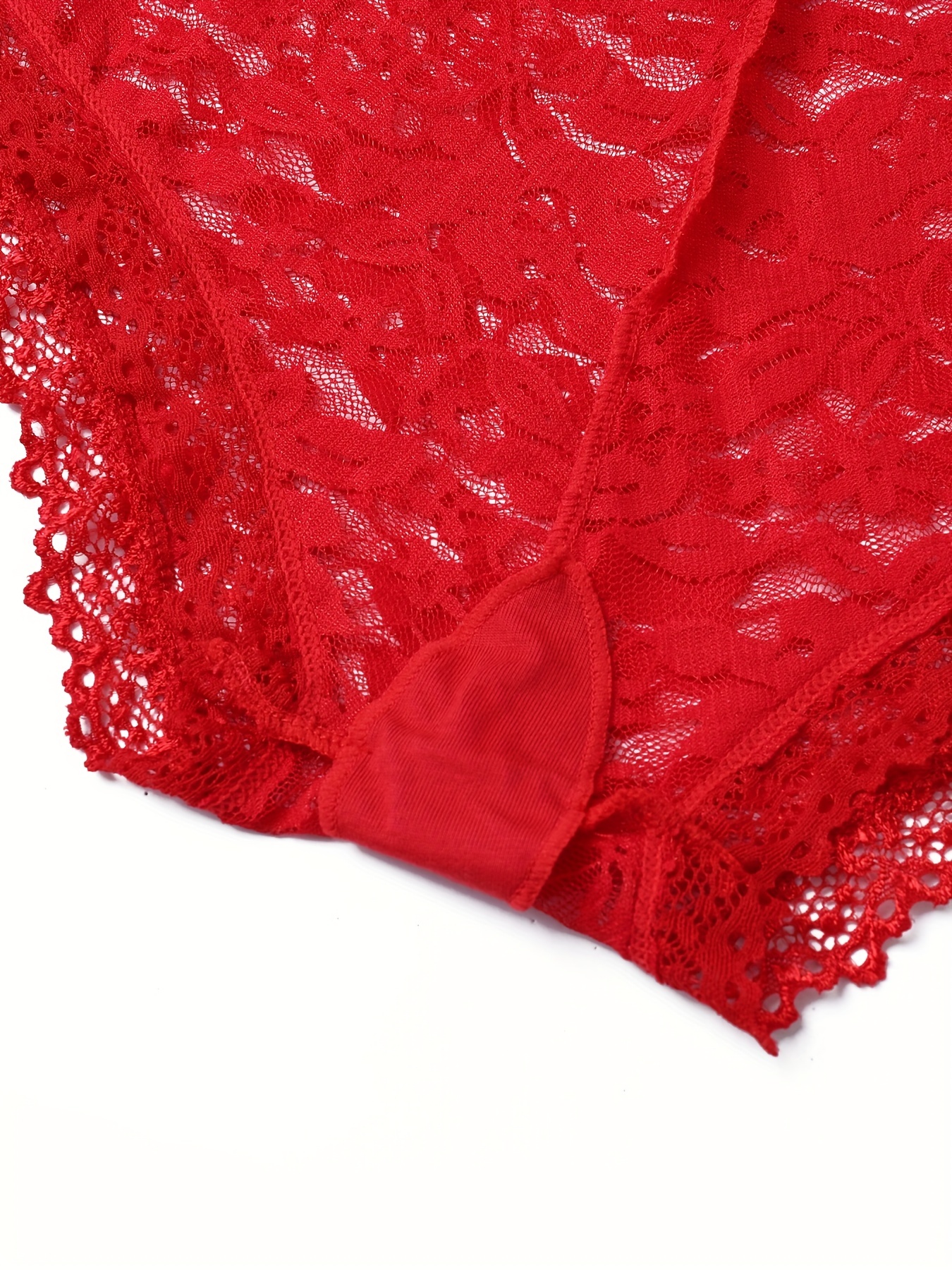 Plus Size Sexy Panty, Women's Plus Solid Stretchy Contrast Lace Semi Sheer  Comfort Brief