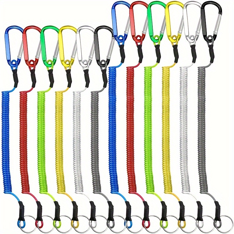 Fishing Lanyards, Stainless Steel Wire Fishing Retractable Coiled Tether  Safety Rope Wire Coil Lanyard with Clip Buckle Fishing Vessels and Fishing