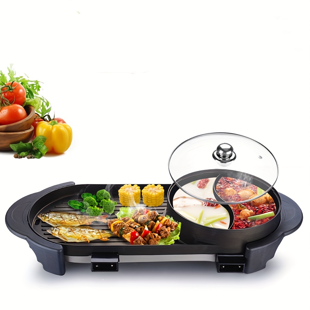 2 in 1 Electric Grill Hot Pot Hot Pot Grill BBQ Smokeless Barbecue Machine  Pan