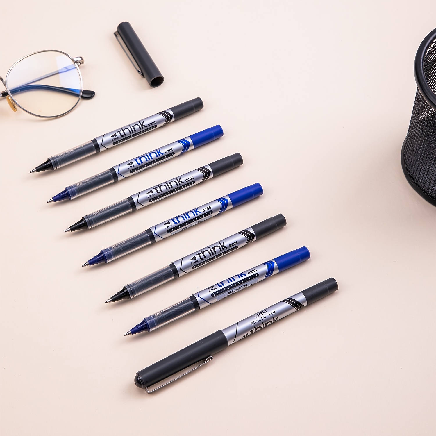 Deli RollerBall Pens,12 Pack Blue Black Fine Point Roller Ball Pen