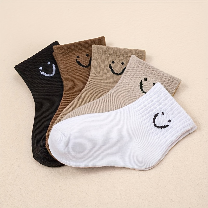 5-Pack Boys' Cartoon joyful Face Socks - Soft Polyester All-Season Comfort, Assorted Neutral Colors for Casual Attire & Play, Playful Socks | Playful Design | Soft Polyester Socks, Funny Socks