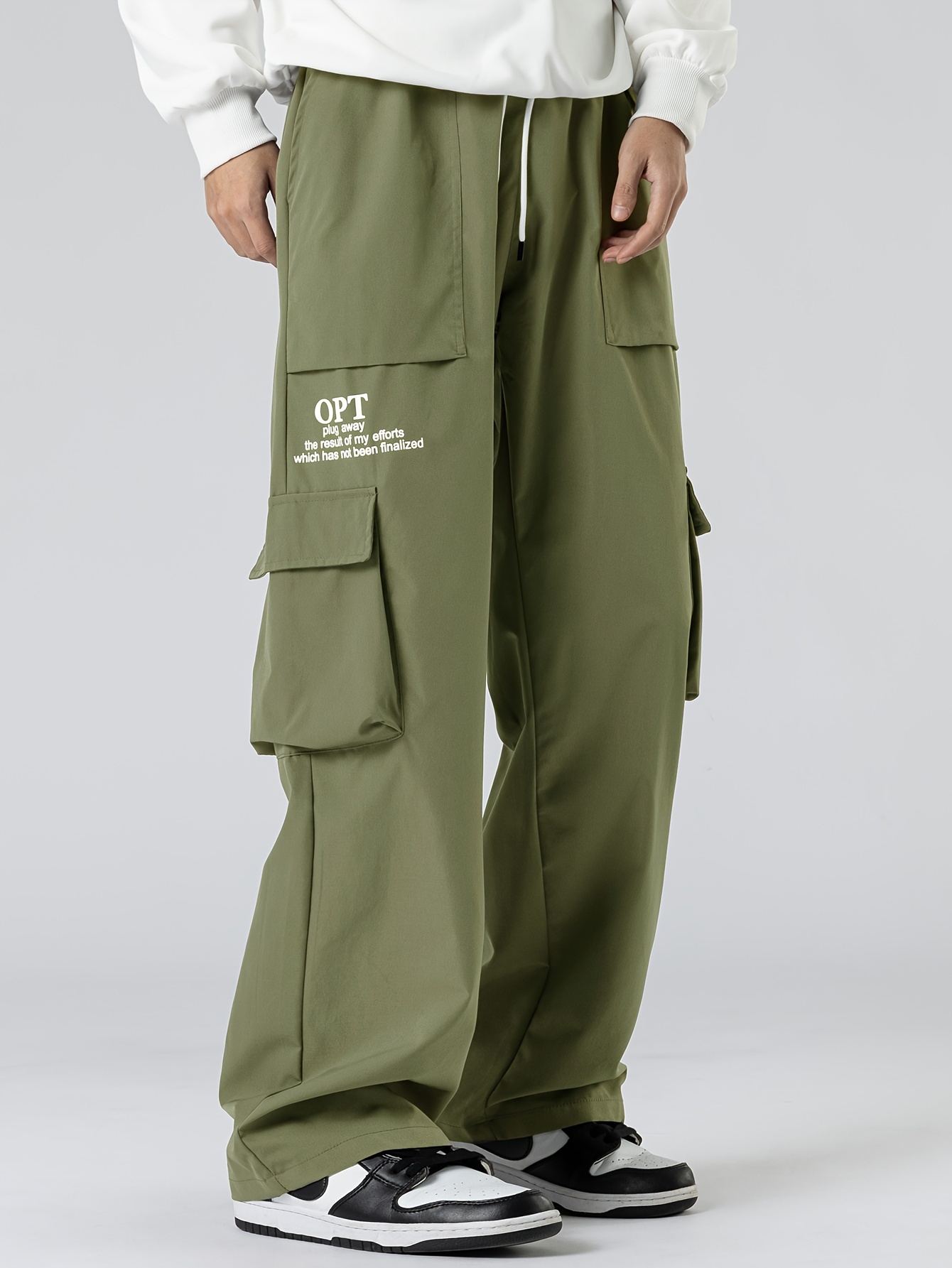 Men's Relaxed Fit Drawstring Cargo Pants Pockets Loose - Temu