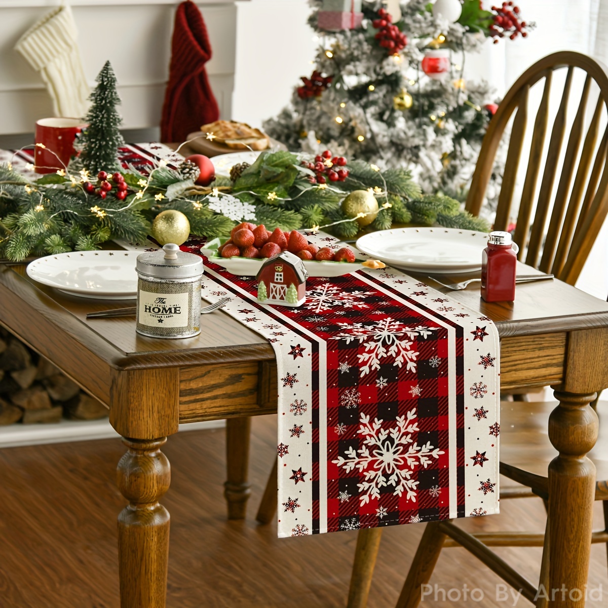 Christmas Theme Linen Placemats Buffalo Plaid Snowflake - Temu