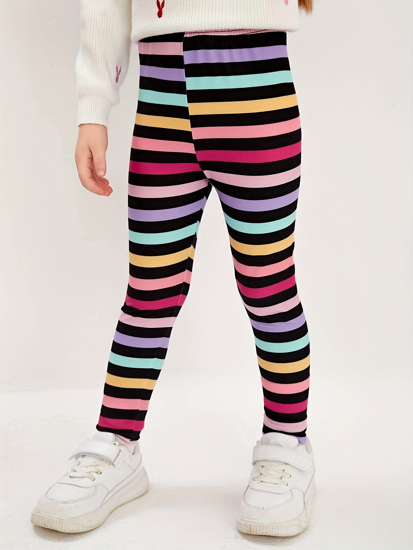 Girls Stretch Soft Leggings Footless Tights Color Block Striped Pants Kids  Clothes