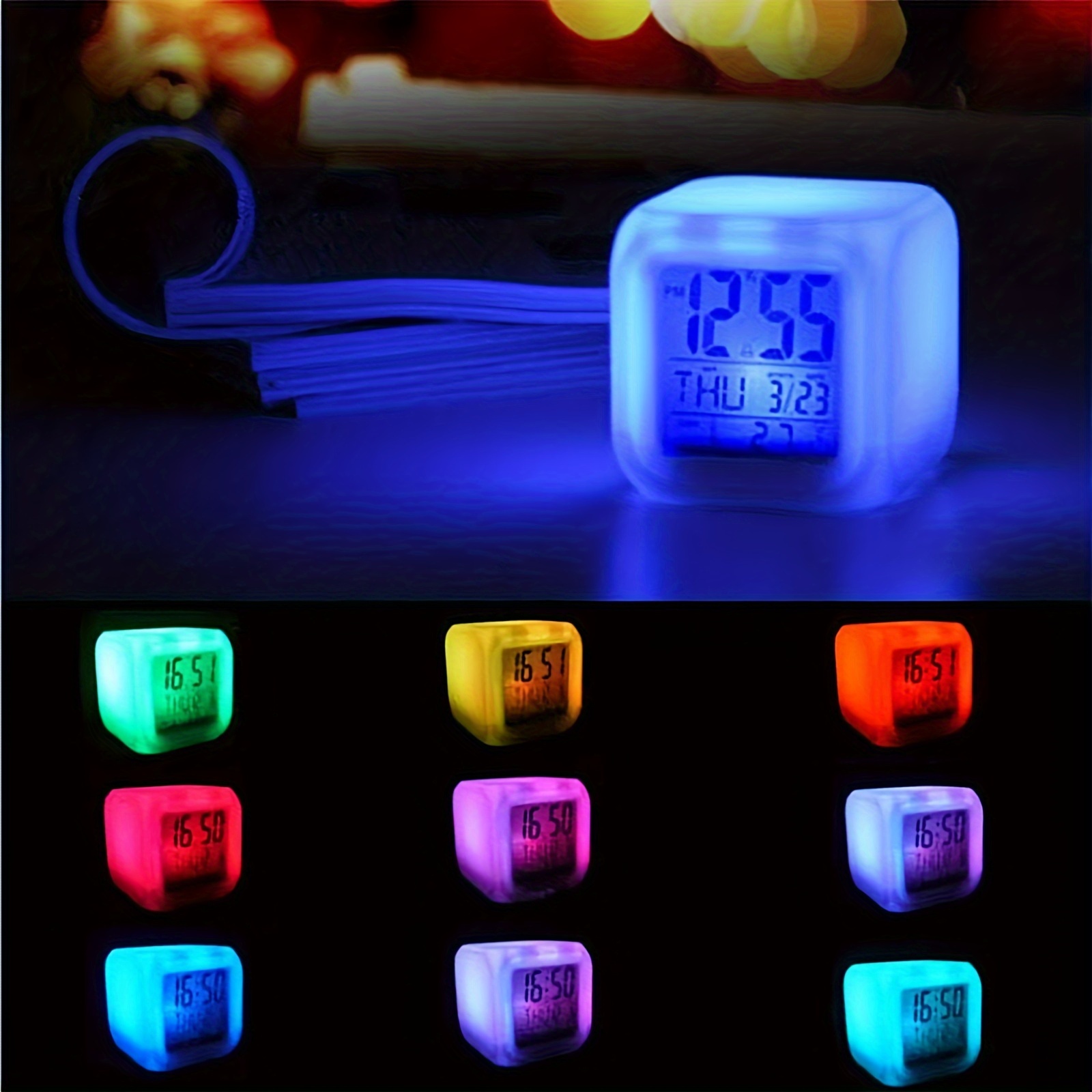 Luz LED digital relajada, colores brillantes, alarmas y sonidos, muestra la  hora, la fecha y la hora de la alar…