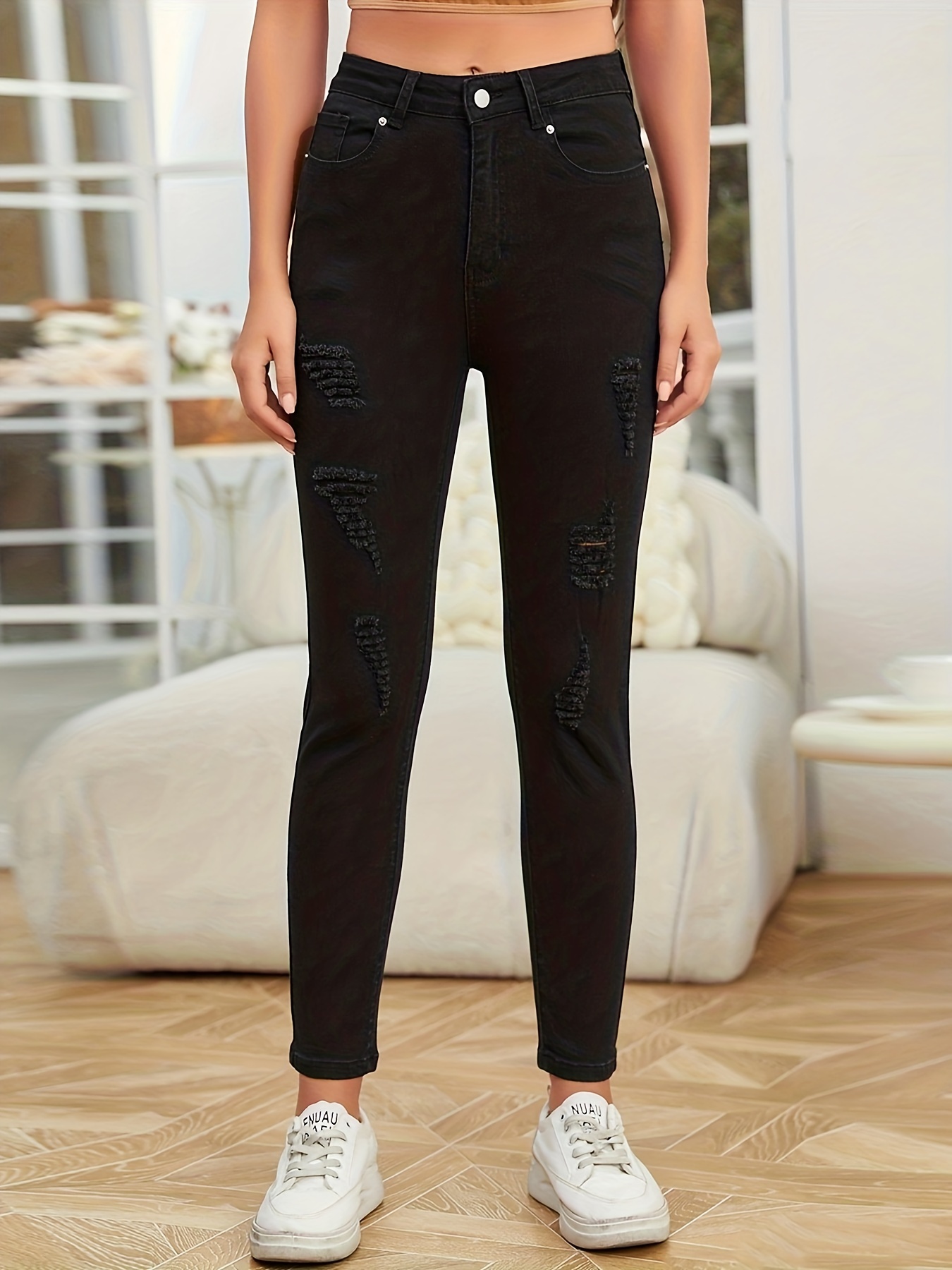 Black Grommet Zipper Super Skinny Jeans Plus Size