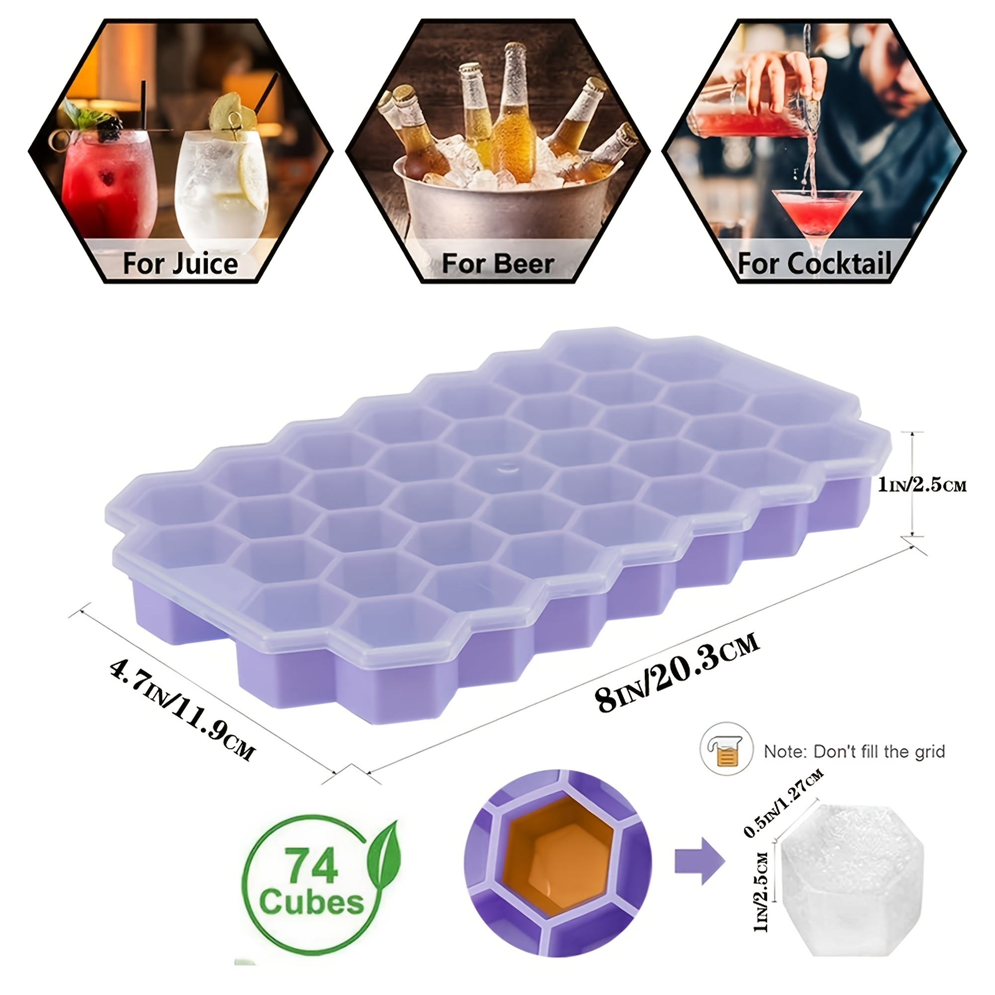 Silicone Ice Cube Tray Set (2 Pack) Honeycomb Shaped Flexible Ice Trays  With Covers BPA Free Silicone Ice Tray Molds With Removable Lid, Creates 74 Ice  Cubes For Chilled Drinks