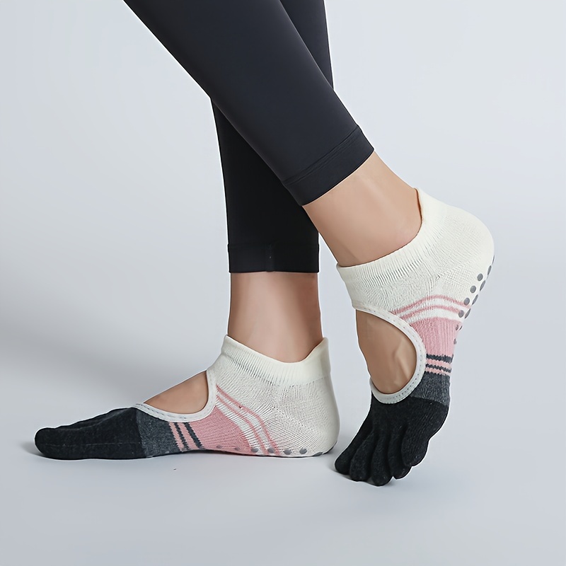 Color Block Yoga Socks Backless Non slip Sports Socks Five - Temu