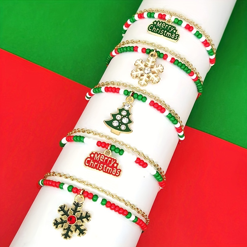 3pcs/set Christmas Decoration Christmas Tree Letter Beads Elastic Bracelet for Christmas Wear Holiday Gift,Temu