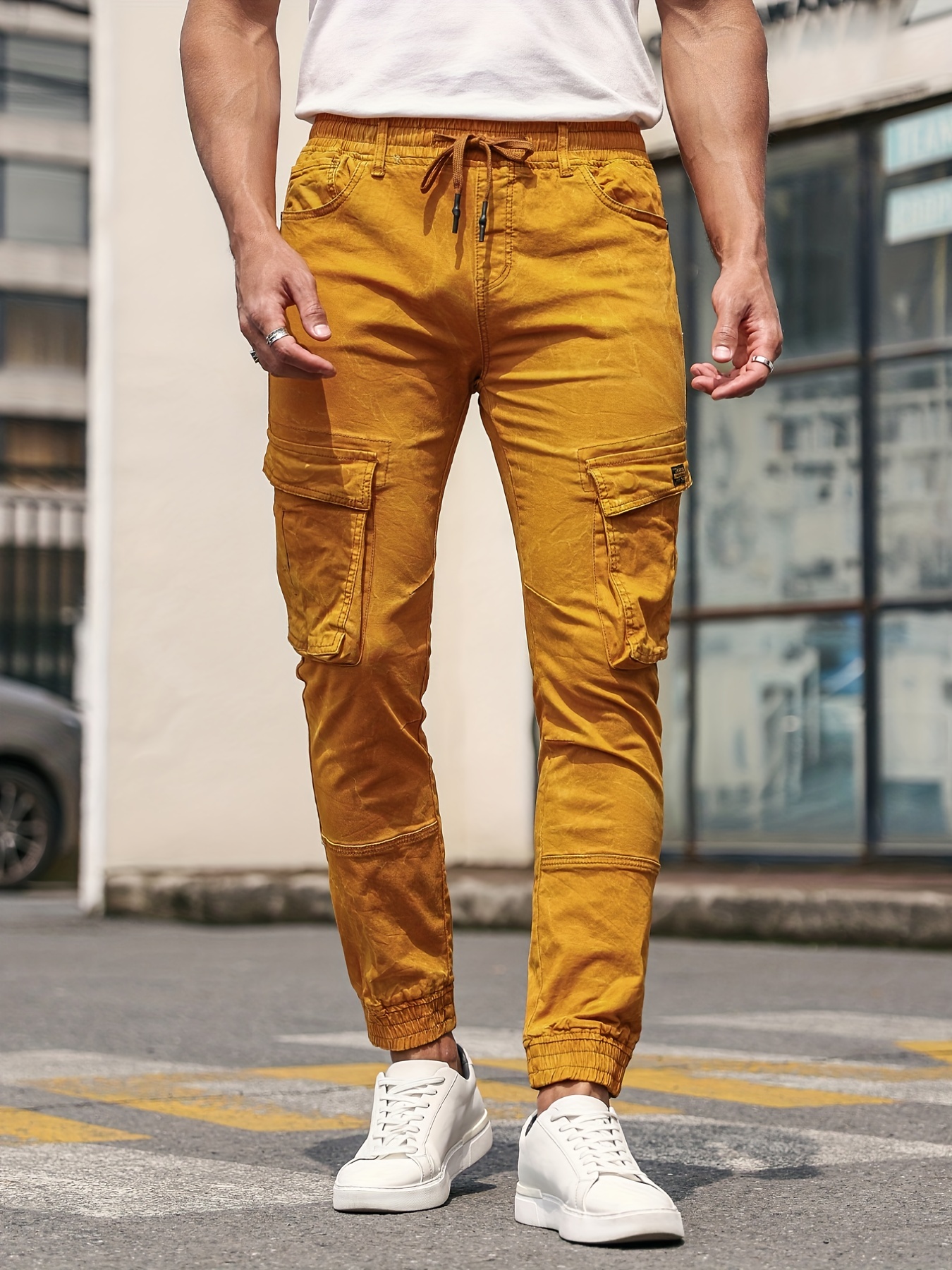 Tie Dye Cotton Cargo Jeans, Men's Casual Street Style Loose Fit