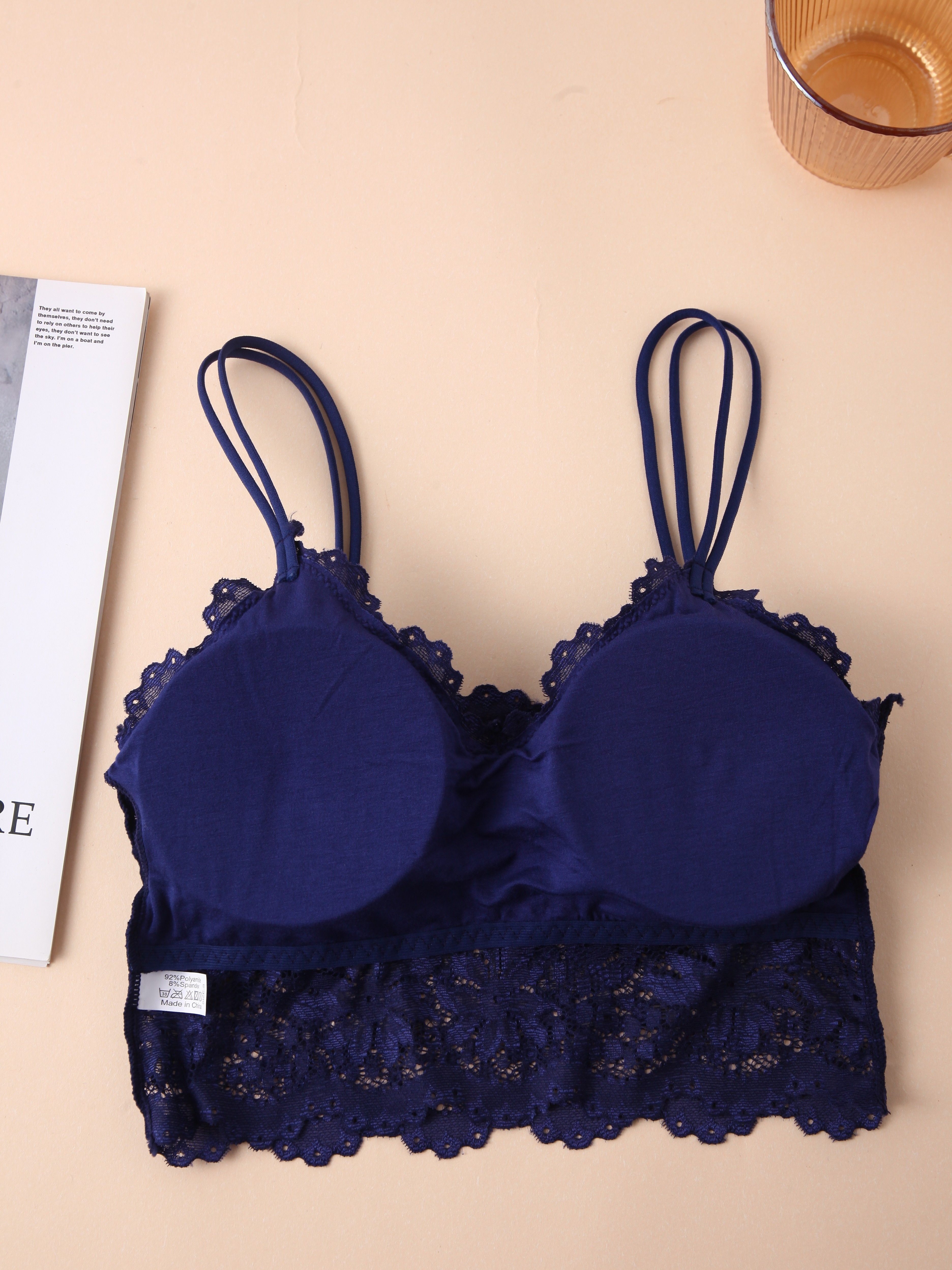 Lace Double Strap Bra Blue