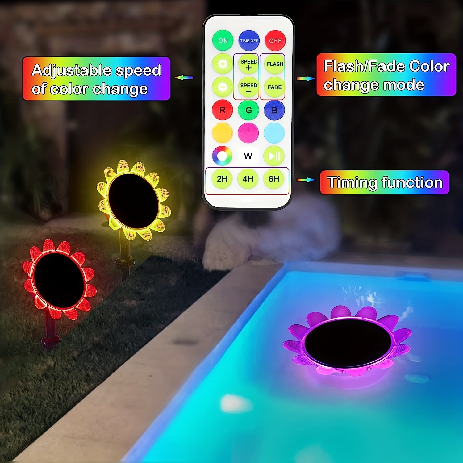 Floating Pool Thermometer w/LED Light - Solar Auto Light-Up Torch