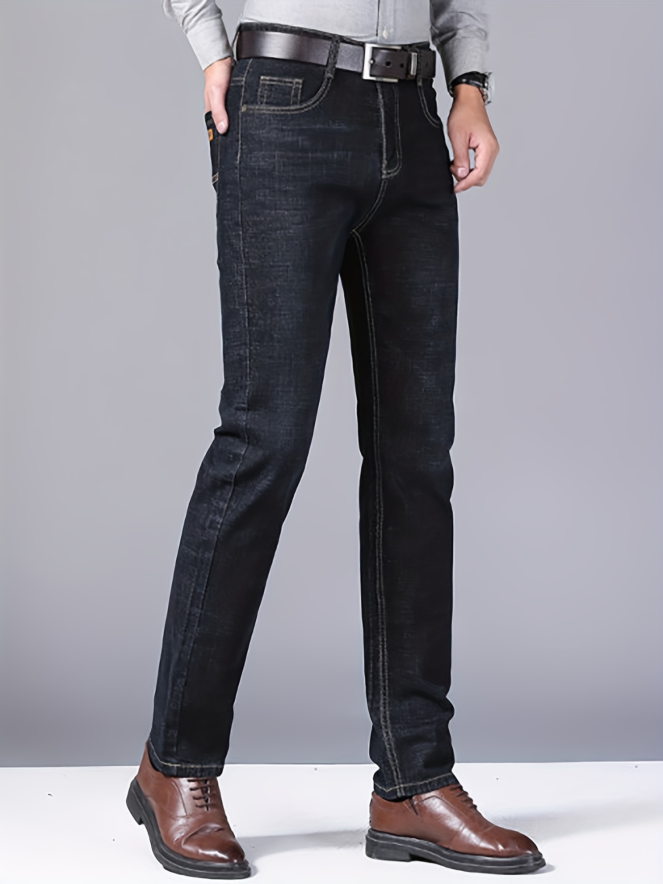 classic design semiformal jeans mens casual stretch denim pants for business