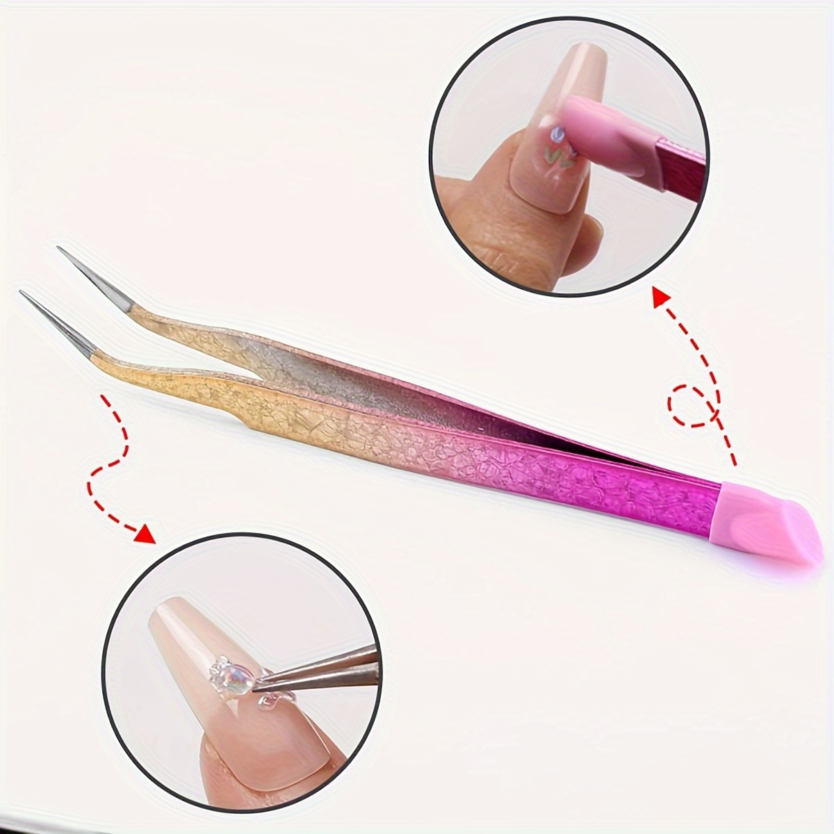 Double Ended Silicone Nail Art Tweezers With Pressing Head - Temu