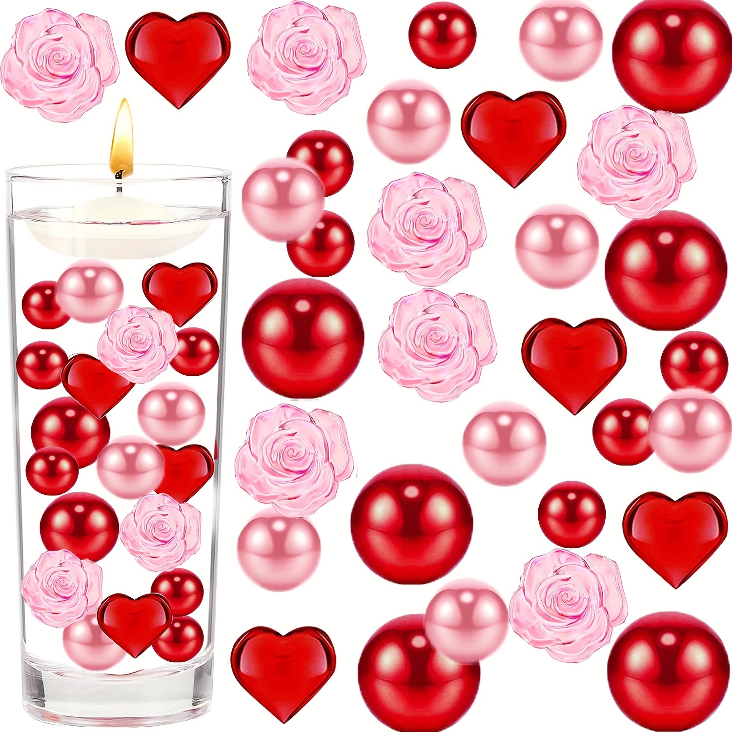 110pcs Valentine's Day Vase Fillers, Heart Lip Rose Artificial Pearl  Floating Candle Centerpieces For Wedding Party Valentine's Day Table Home  Festiva
