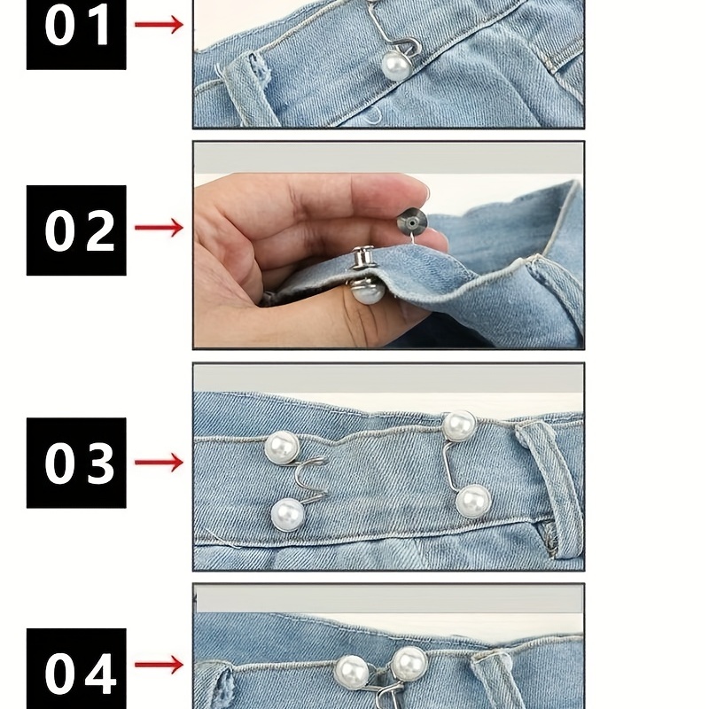 Faux Pearl Jean Button Pins Adjustable Jean Button - Temu