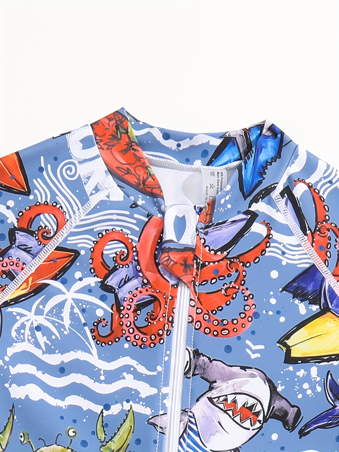 Sea Creatures Pattern One-piece Swimsuit For Boys, Half Zipper