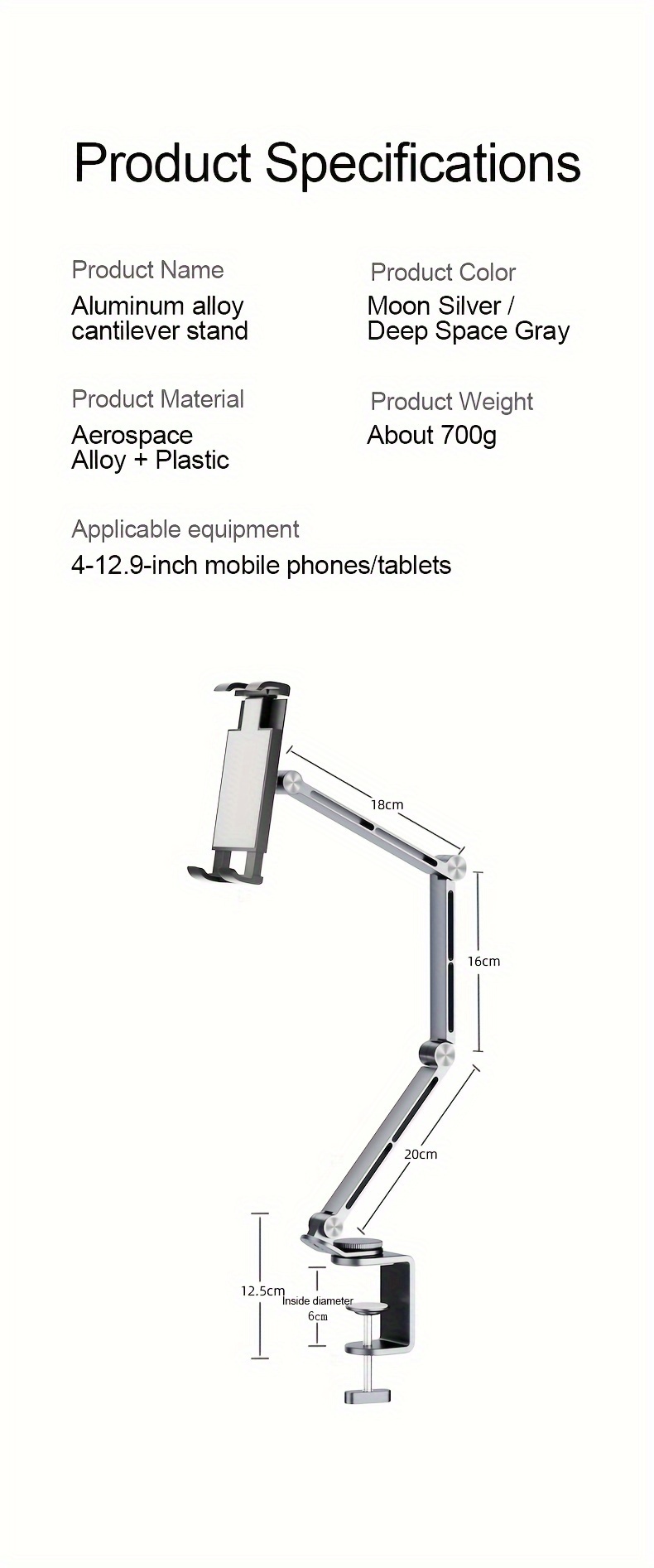 aluminum alloy rotatable plate bracket mechanical arm universal cantilever universal metal desktop computer support bracket for ipad details 13