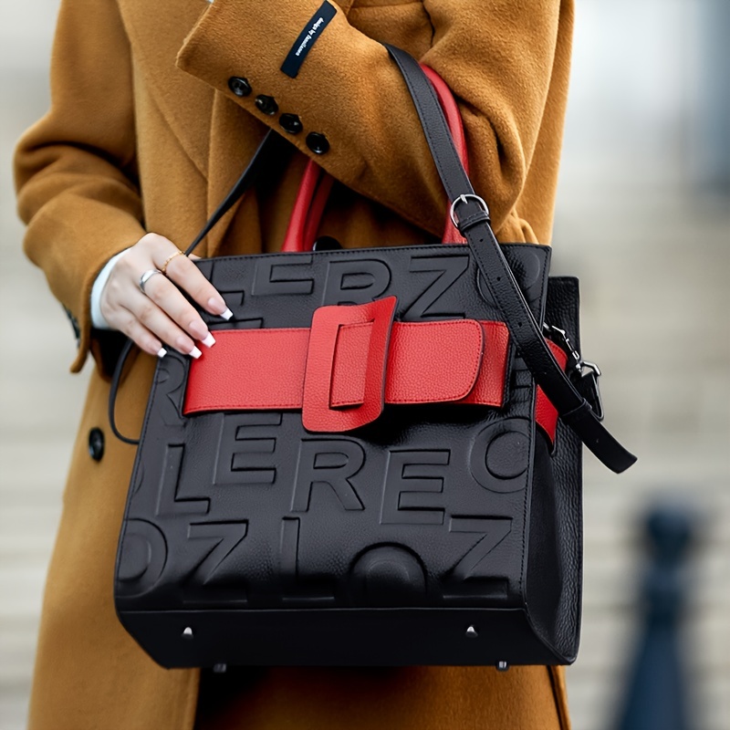 Letter Embossed Tote Bag, Women's Fashion Handbag With Zipper