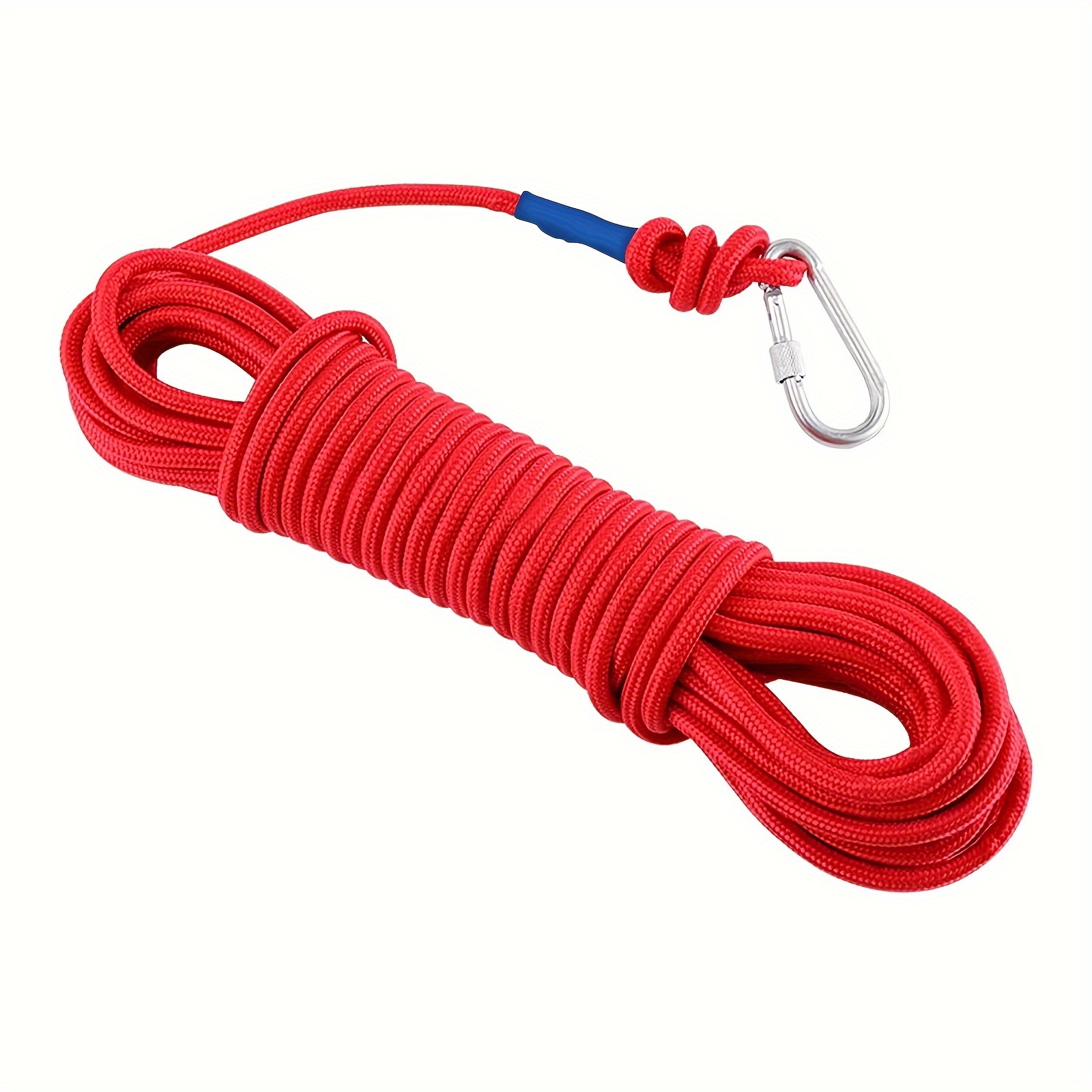 1pc 65ft/20m Red Magnet Fishing Rope With Carabiner, Durable Nylon Braided  Rope For Anchor Clothesline, Belt, Paracord Strap