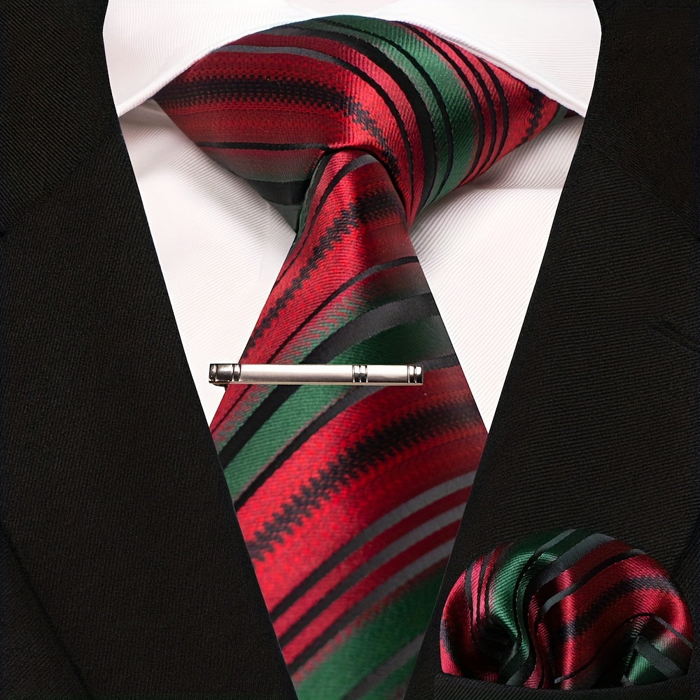 3pcs Striped Tie And Pocket Square Set for Men