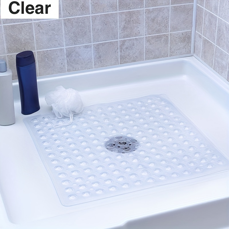 1pc Square Bath Mat Non-slip Mat with Draining Hole and Super Adsorbed  Suction Cups