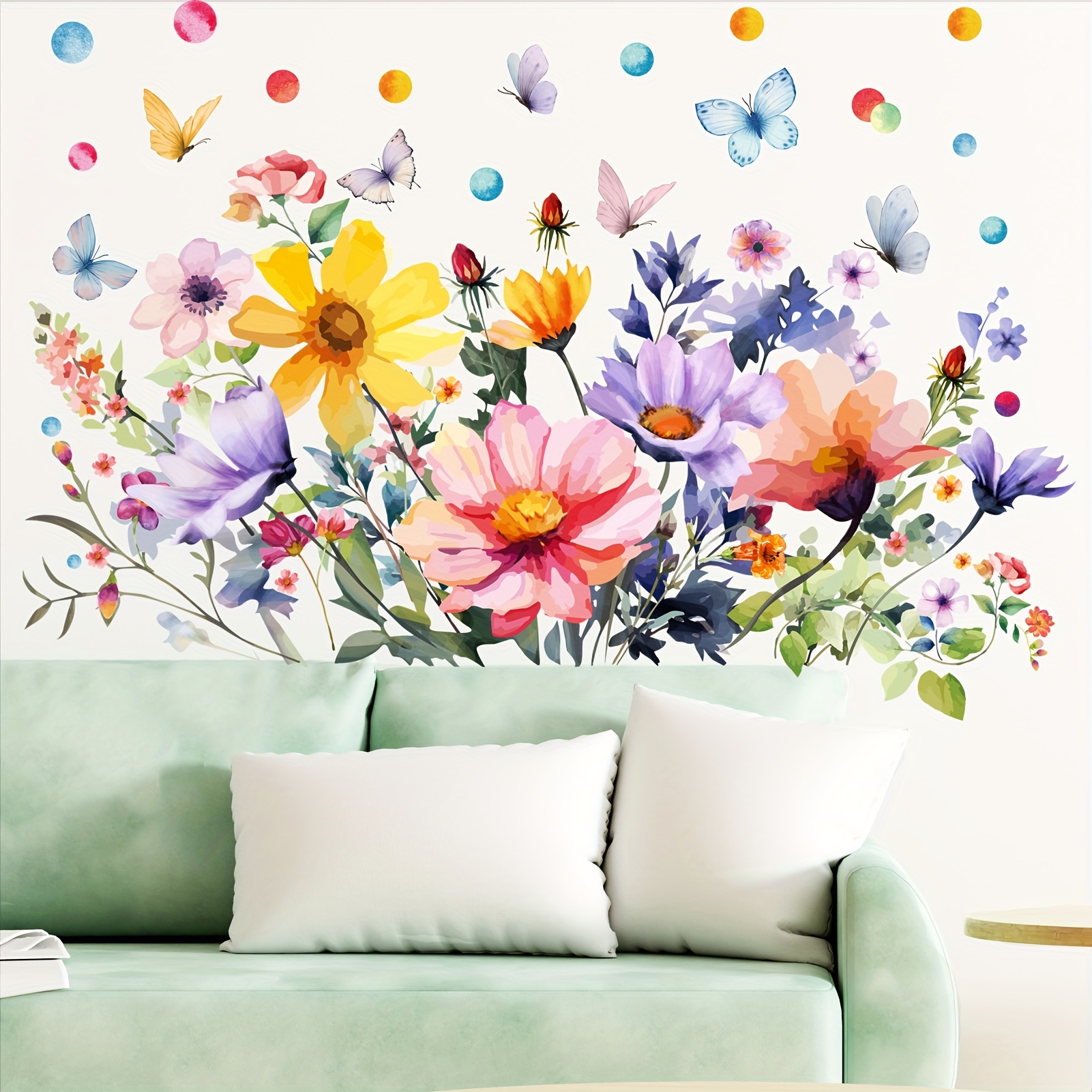 Wild Daisy Wall Sticker Colorful Wild Flower Vinyl Decals with Green Leaves  Art Decor for Bedroom Office Living Room 