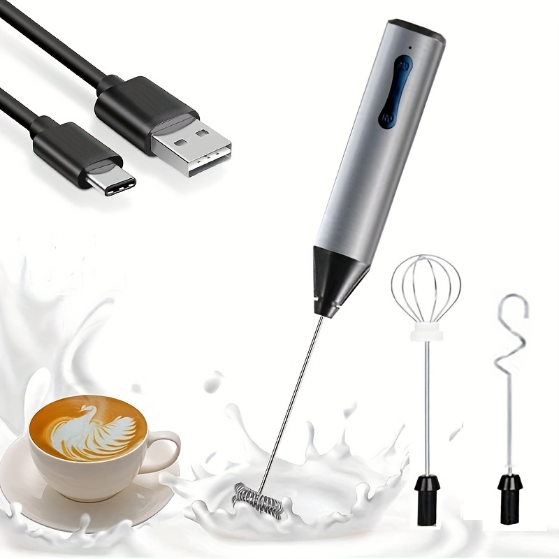 1pc Milk Frother Handheld Foam Maker Usb Rechargeable Drink Mixer With 3  Stainless Coffee Frother For For Eggs Milkshake Cream Butter Baby Food, Check Out Today's Deals Now