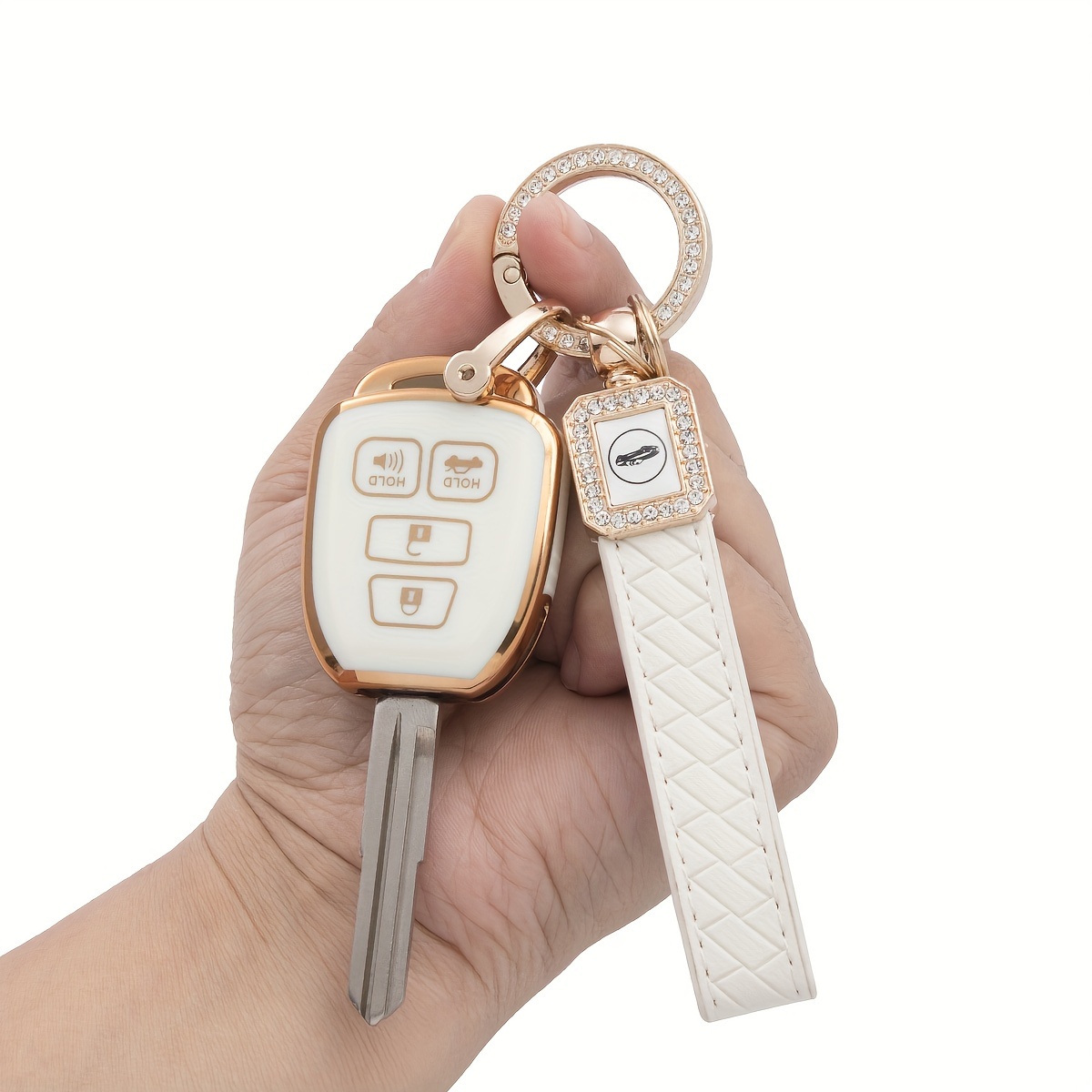 3pcs/set Tpu Soft Shell Car Key Case + Gold Rhinestone Keychain