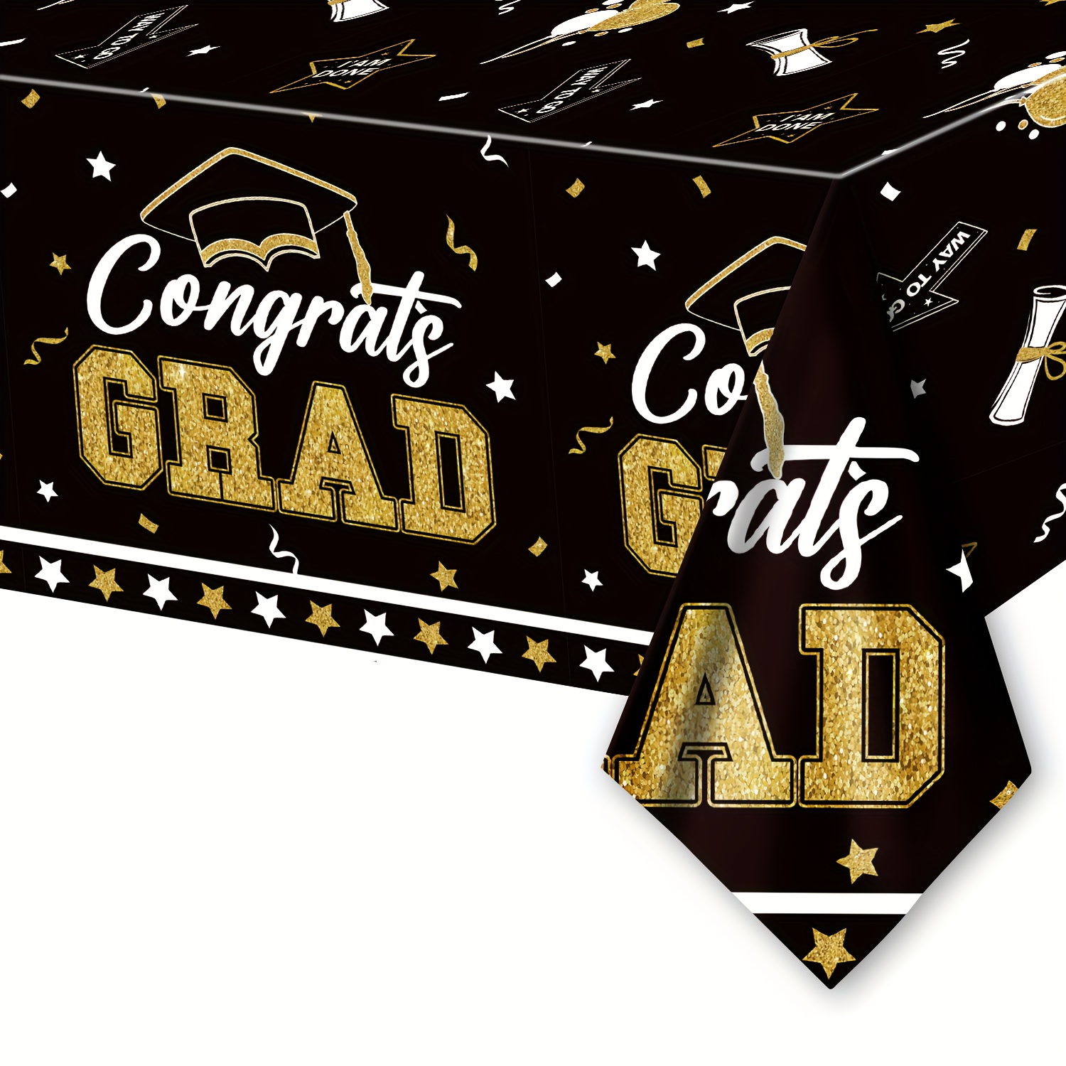 

1pc, Graduation Party Decorations Tablecloth, Grad Table Cover For 2024 Graduation Party Supplies, Black And Golden Table Cloths, Party Decor, Party Supplies, 53.9×107.8inch
