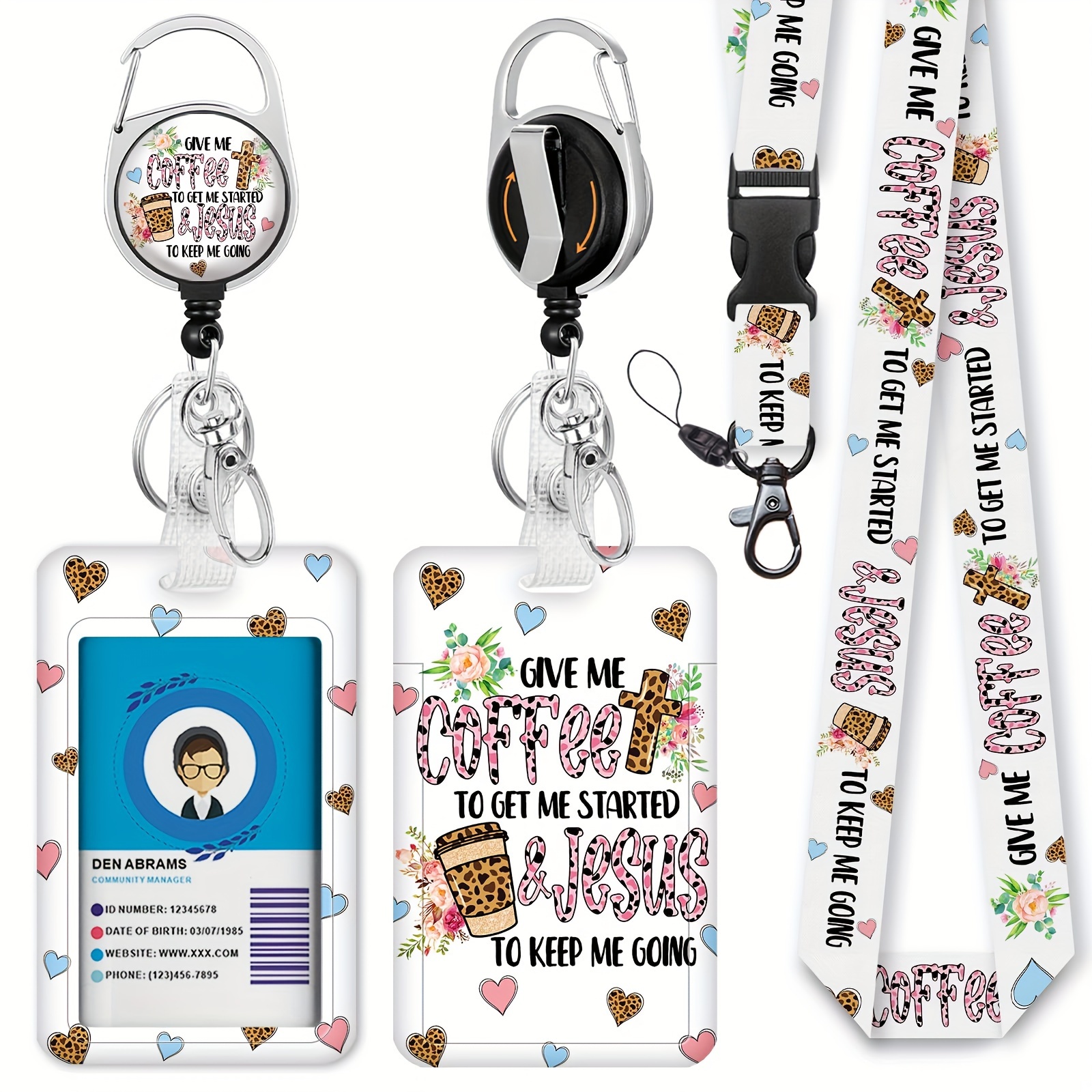 ID Badge Holder with Breakaway Lanyard, Black Cat Badge Reel Retractable Heavy Duty and Detachable Name Tag Clips, I'm Fine Everything Is Fine