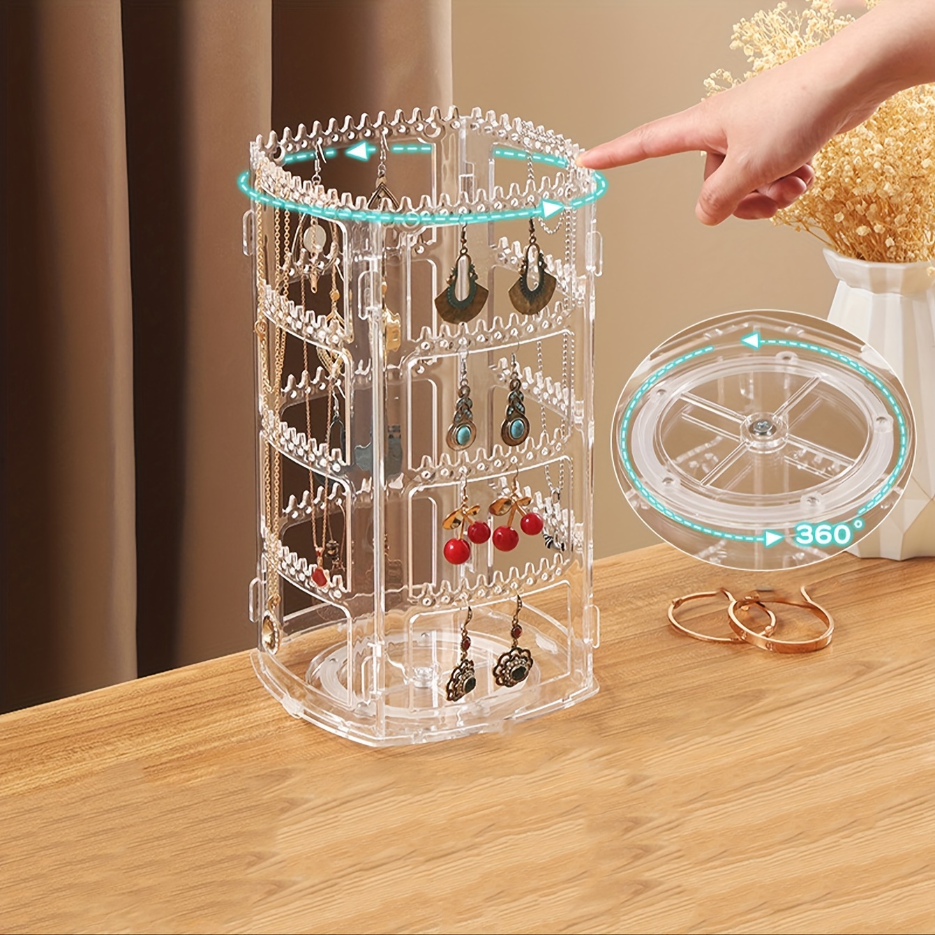 1pc Acrylic Jewelry Boxes For Women Hanging Jewelry Organizer Holder With 2  Drawers For Earring Bangle Bracelet Necklace Ring Display Case, Aesthetic