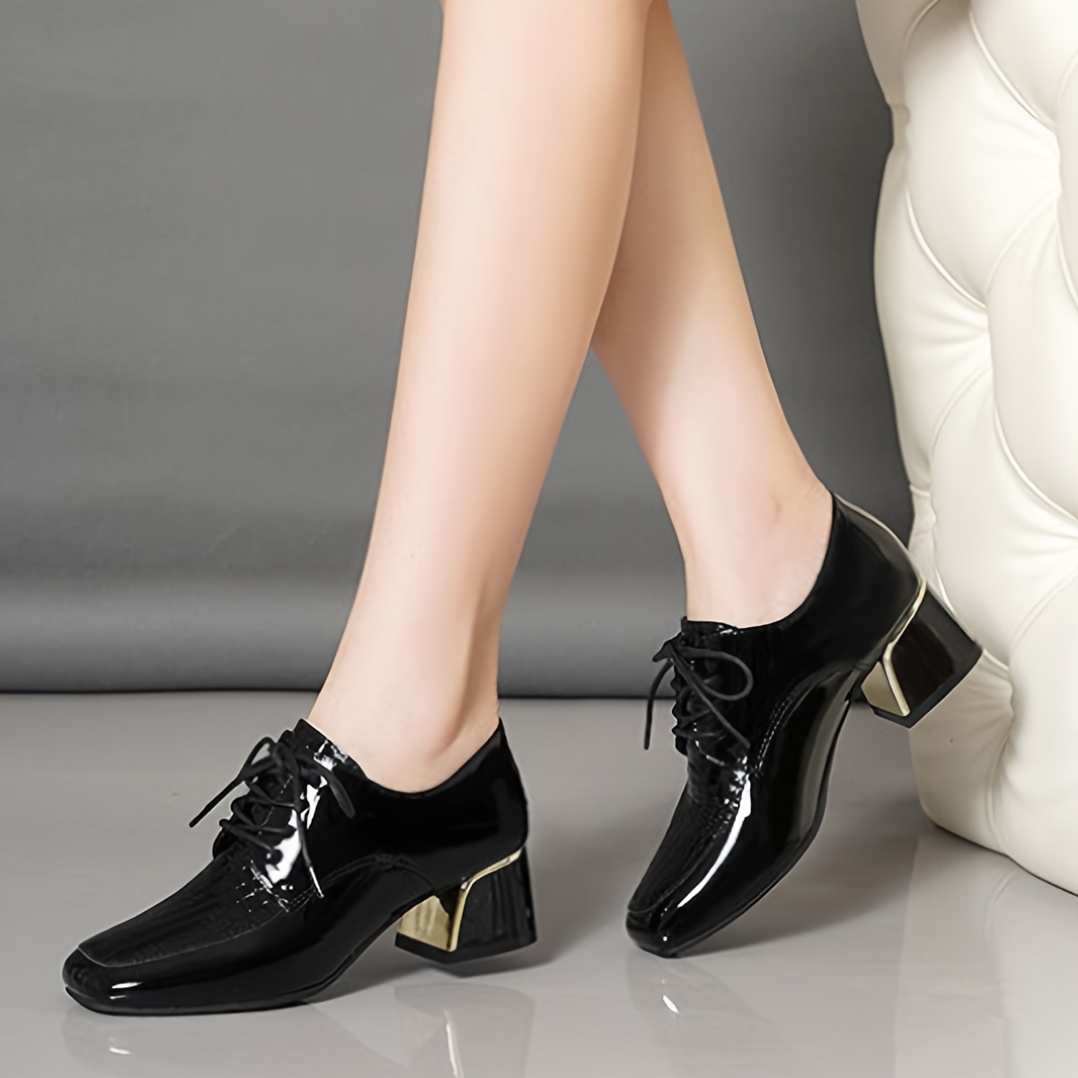 Zapatos Elegantes De Suela Suave Para Mujer, Zapatos Cómodos De Tacón  Grueso De Suela Suave, Zapatos De Vestir De Punta Cuadrada