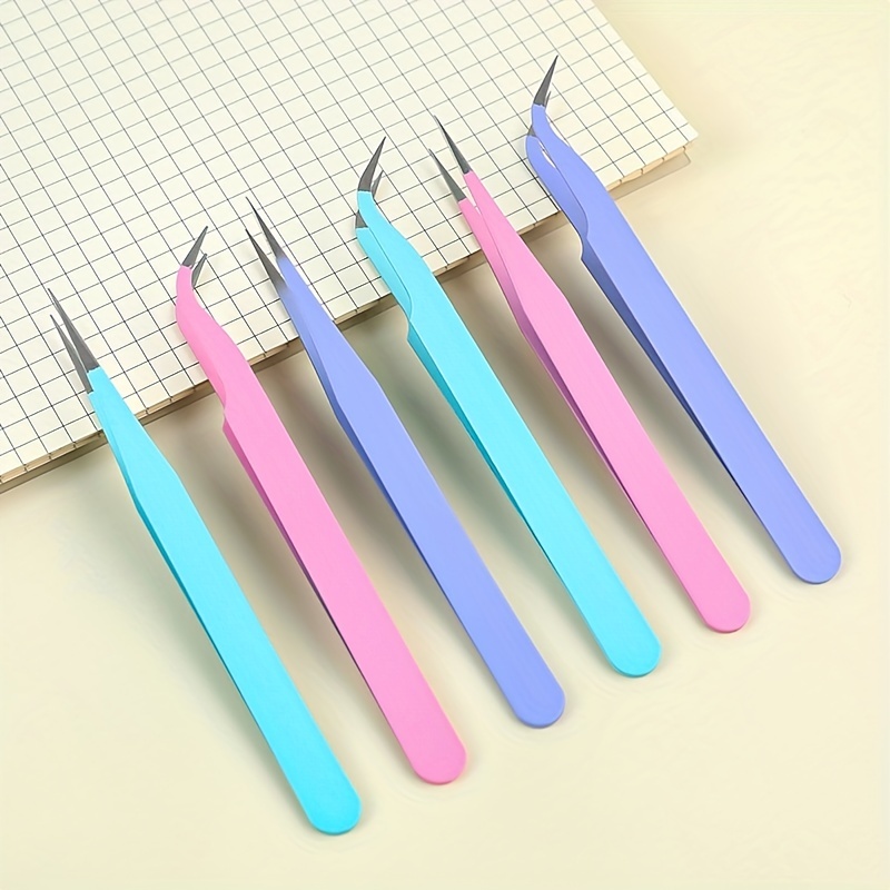 2pcs Macaron-colored Stainless Steel Tweezers, Bent & Straight & Pointed  Clamps For Scrapbooking, Stickers, Manicure