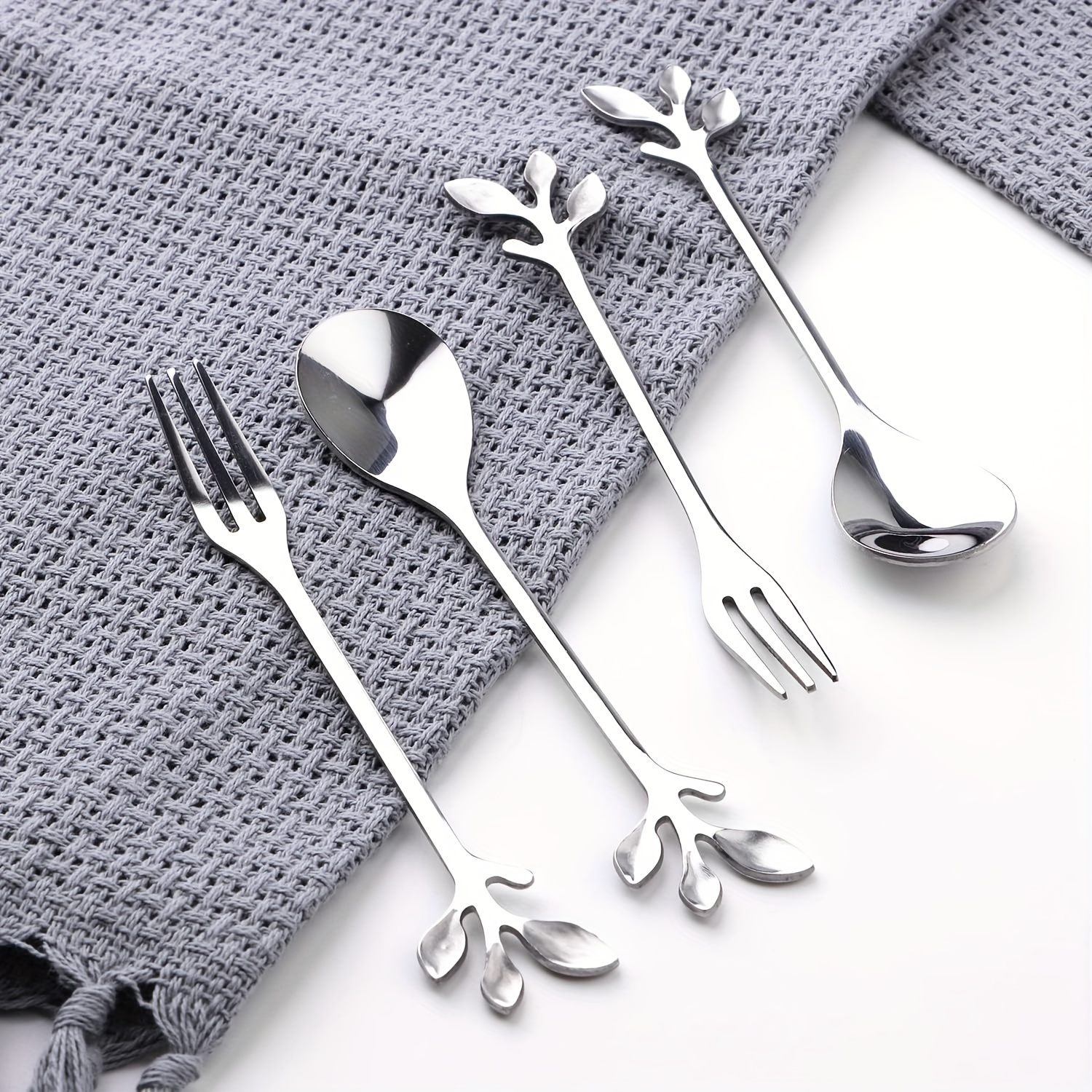 popular   1   alloy swan base with 6 stainless   coffee spoon forks   polished 7pcs set suitable for restaurants families parties heavy duty base reusable details 2