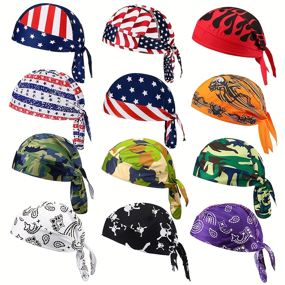 

Colored Cloth Skull Men's And Women's American Flag Pirate Hat Bag Head Sweat Absorption Quick-drying Cooling Bicycle Helmet Liner Riding Ideal Choice For Gifts
