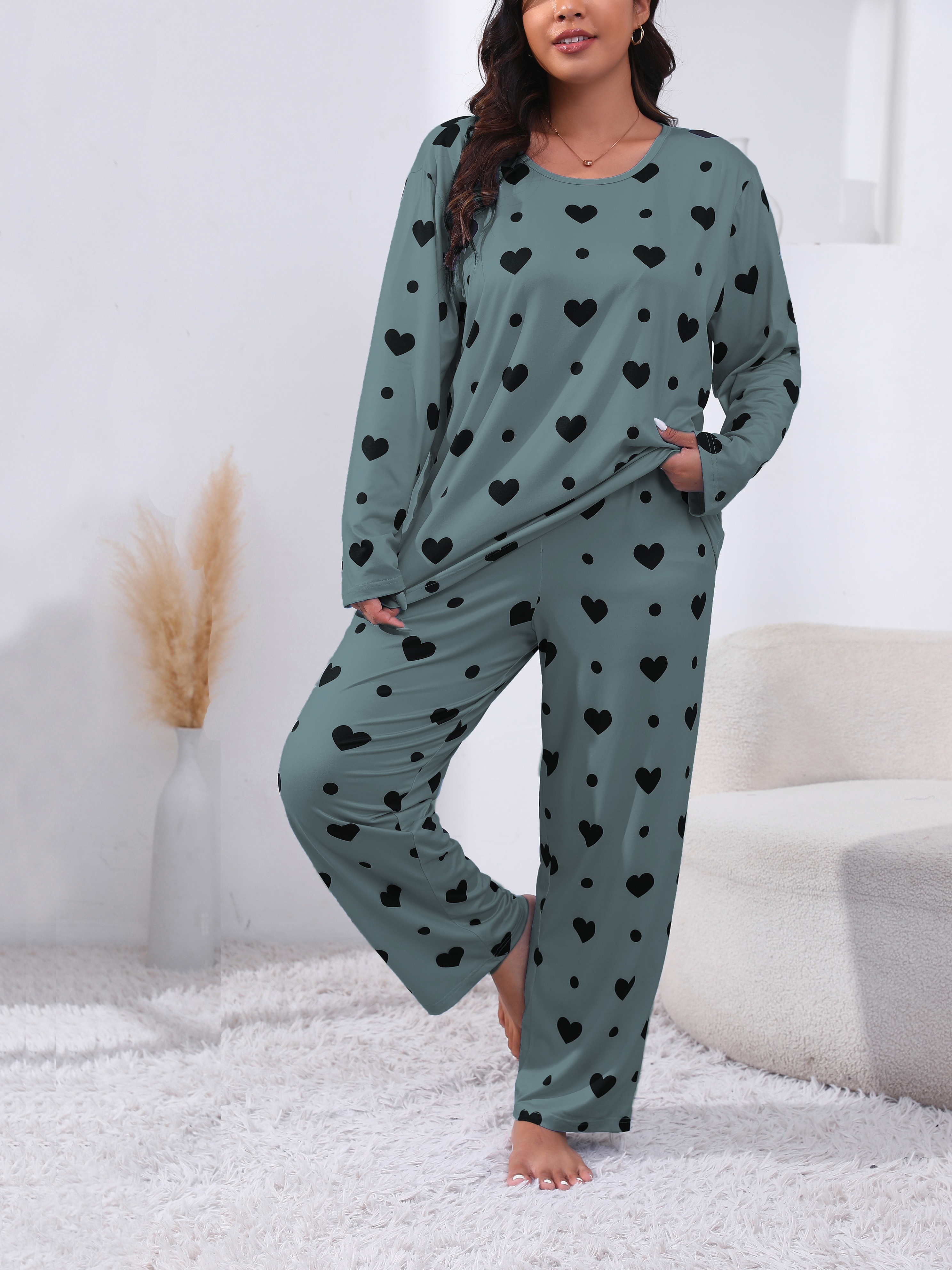 Just Love Printed Thermal Crew Neck Pajamas Set 6874-10515-XS (Burgundy, 2X  Plus)