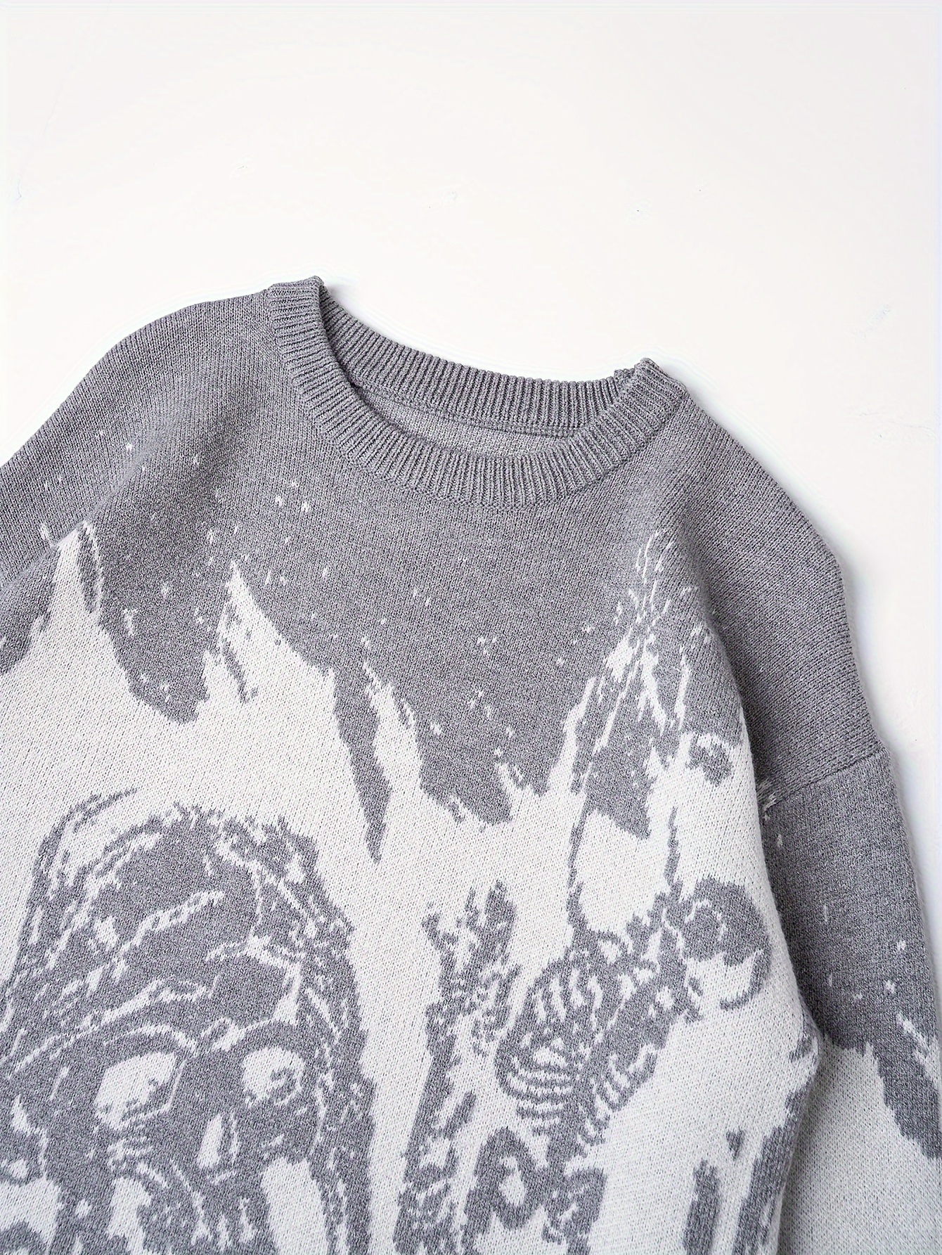 Y2k Long Sleeve Sweater Loose Casual Sweater Skull Pattern - Temu 